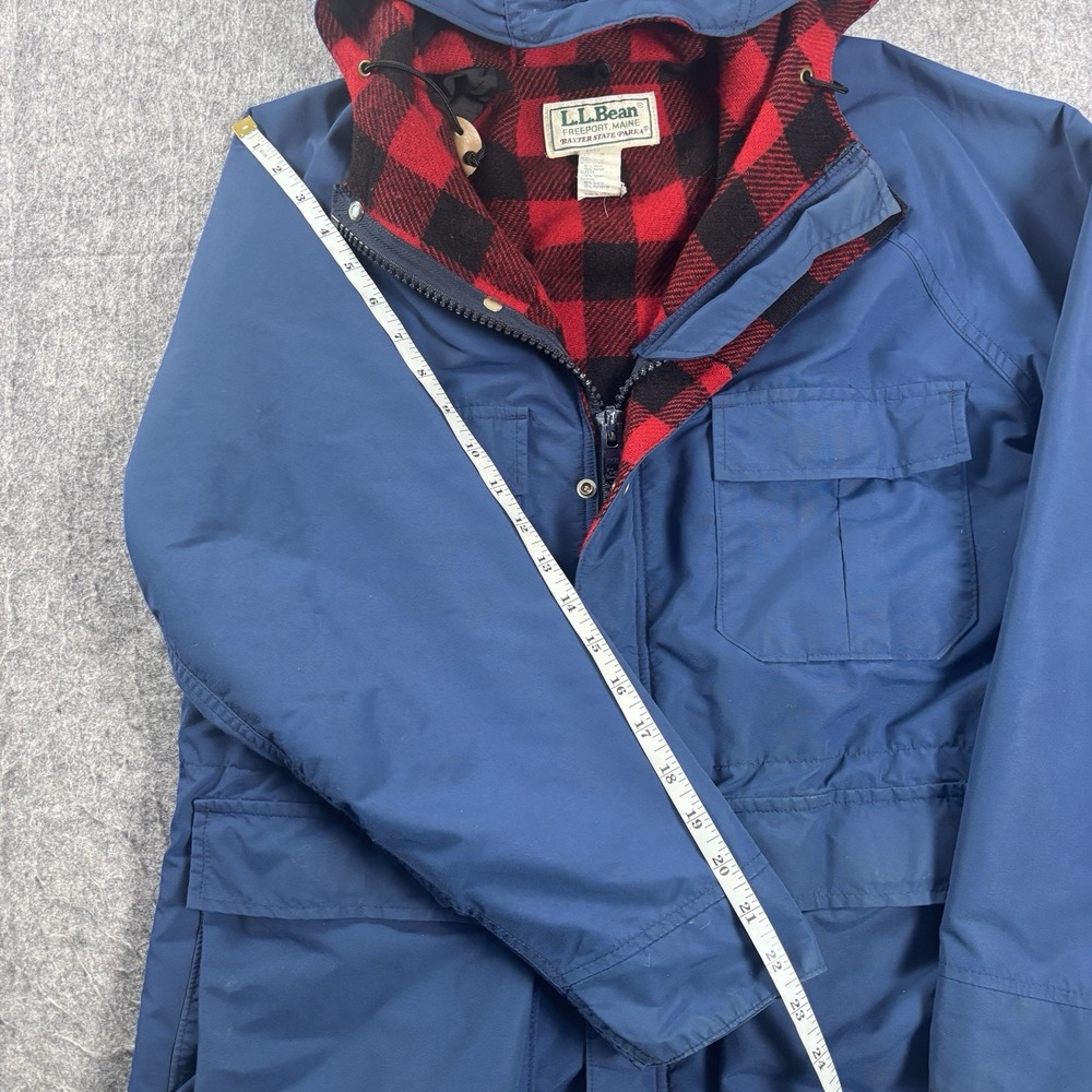 Vintage L.L. Bean Baxter State Parka Jacket Blue Wool Plaid Lined Women's M USA - Picture 5 of 10